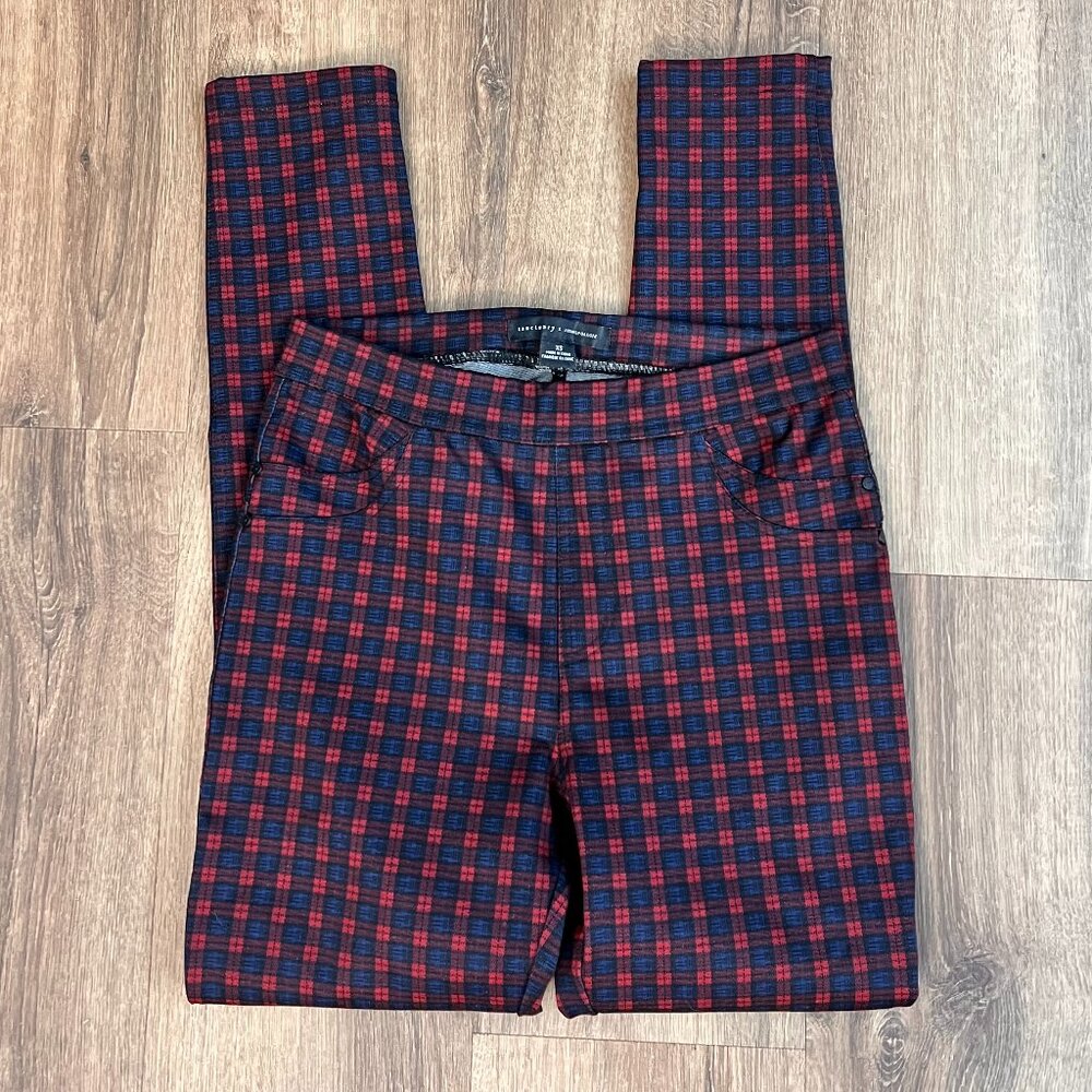 Sanctuary x Anthropology Red Navy Plaid Tartan Academia Slim Pants Sz XS